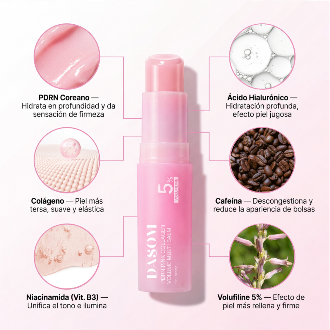 Bálsamo Multiuso Volumizador con Colágeno y Cafeína PDRN Coreano